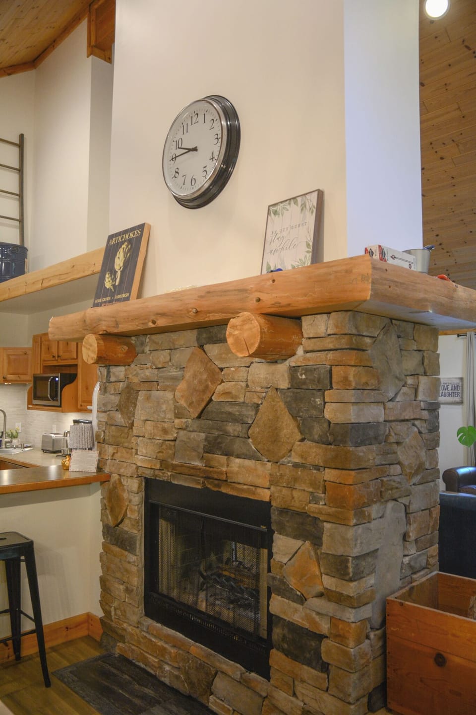 2 sided fireplace burns real wood.