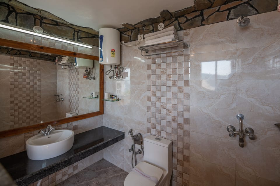 Shower, free toiletries, towels