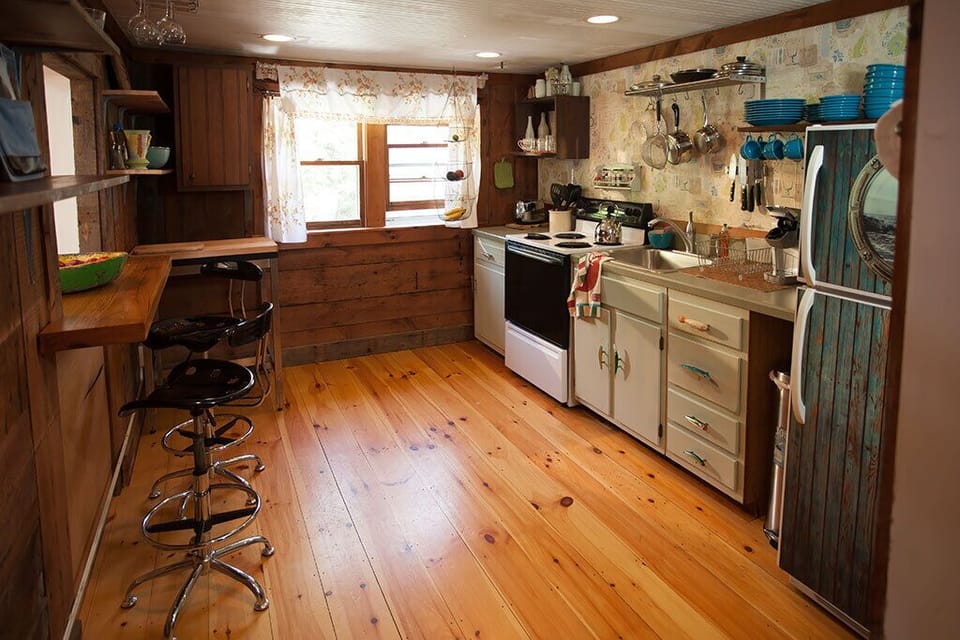 Kitchen is well stocked w supplies for a weeks stay on the Island.