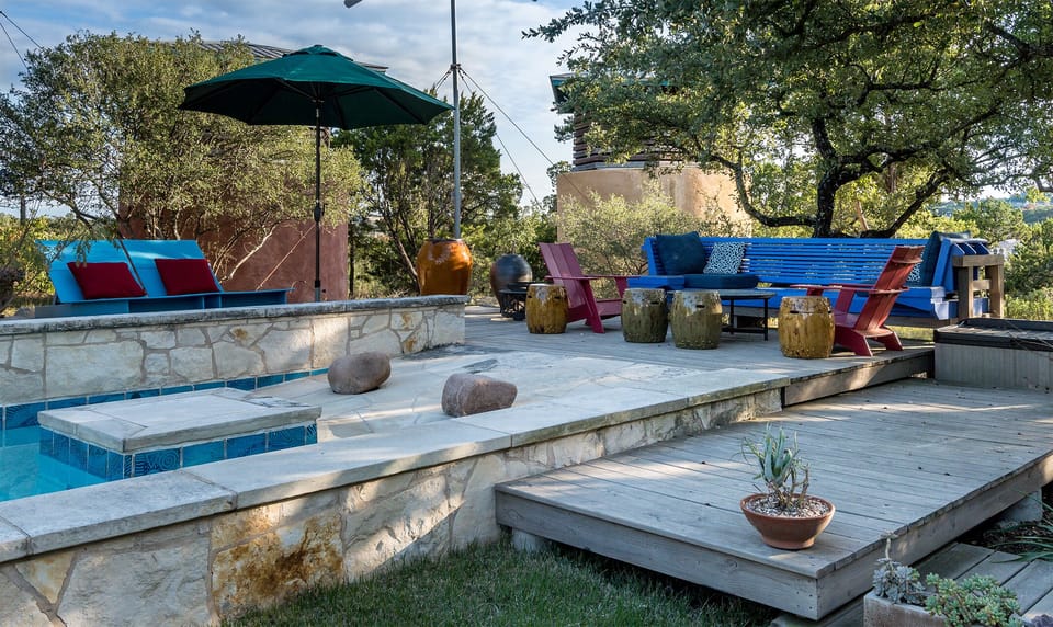 Large outdoor pool area. Very quite and away from it all.   