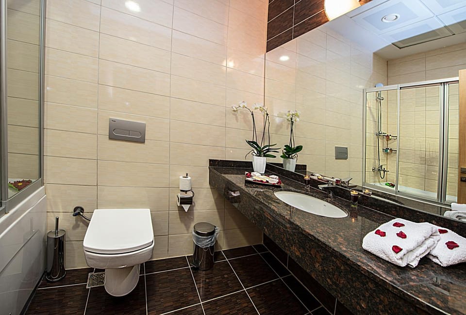 Rainfall showerhead, free toiletries, hair dryer, bathrobes