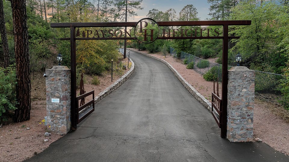 Welcoming gated entrance leading to your private mountain escape.