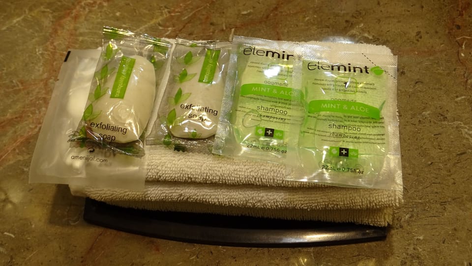 Shower, free toiletries, hair dryer, towels