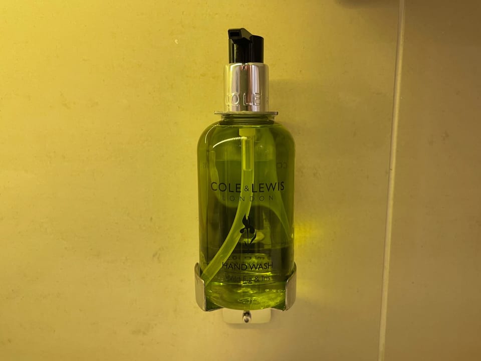 Combined shower/tub, free toiletries, hair dryer, towels