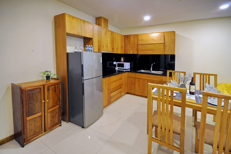 Family Apartment, 1 Bedroom, Balcony | Private kitchen | Fridge, microwave, electric kettle, cookware/dishes/utensils