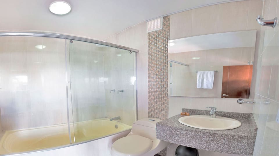 Shower, free toiletries, towels