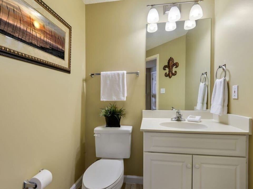 The hallway bath is convenient for all! Ideal for guest on the sofa sleeper!