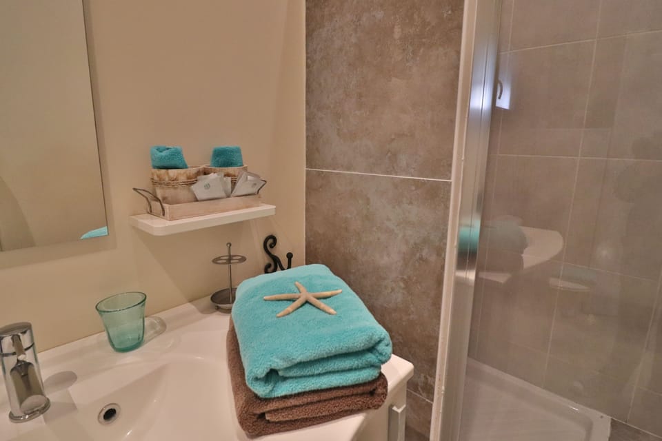 Double Room (Calanque) | Bathroom | Shower, free toiletries, hair dryer, towels