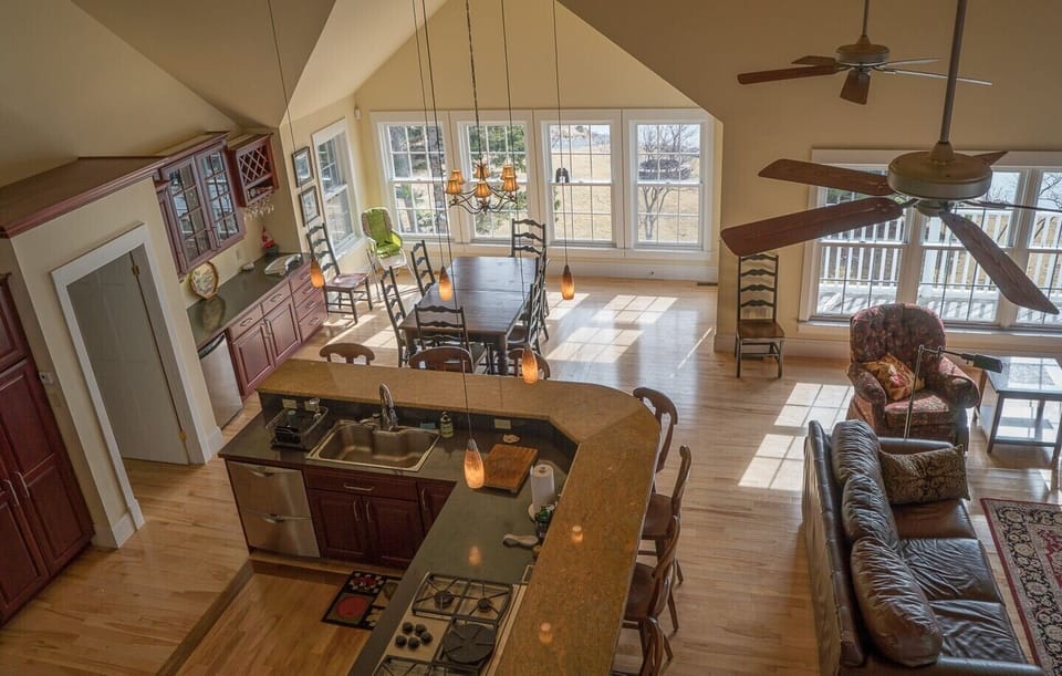 View of the Great Room, Kitchen and Dining