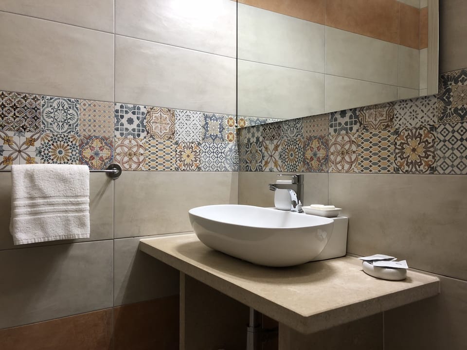Shower, free toiletries, bidet, towels