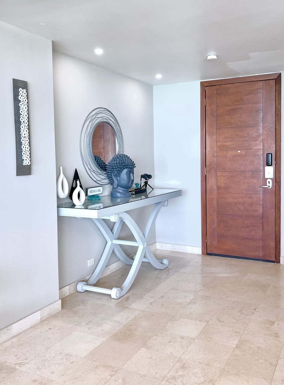 Entry into the condo with keypad lock.