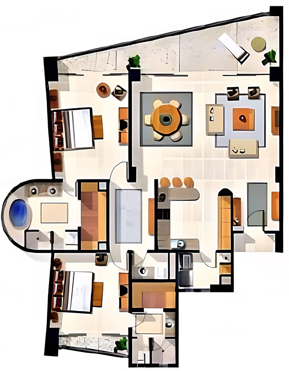 Floor plan of Encanto Living condo #701. Lots of space for everyone!