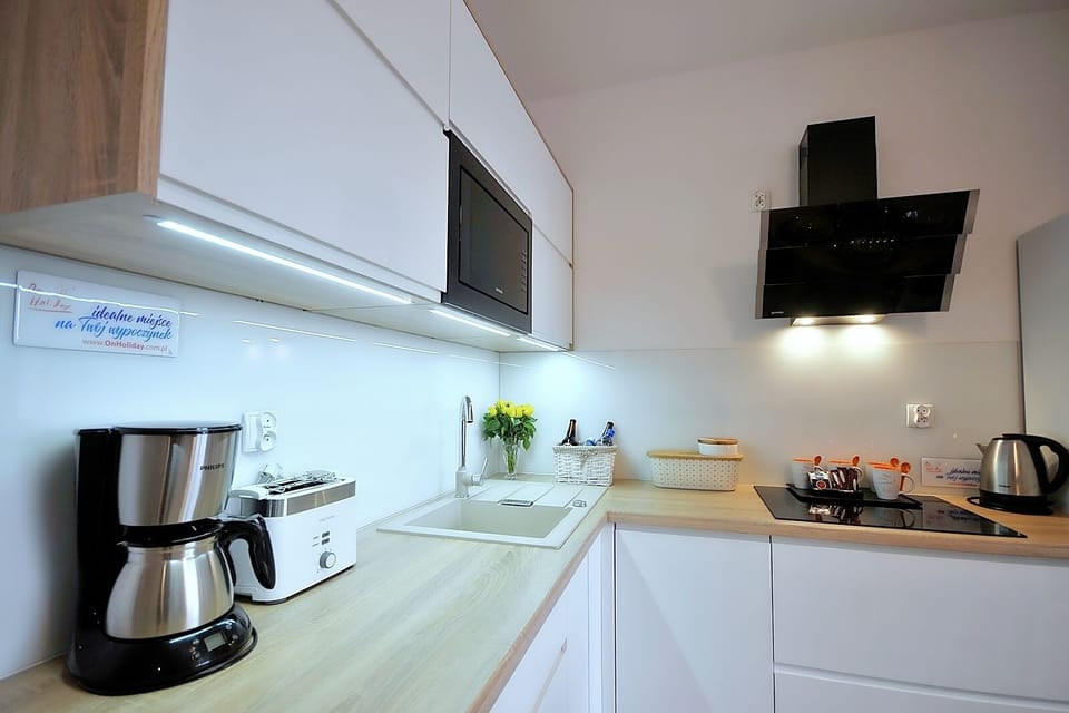 Deluxe Apartment | Private kitchen | Fridge, microwave, stovetop, dishwasher