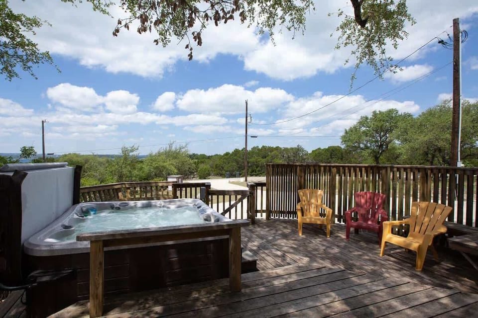 Ahhhh let your cares float away as you soak in the hot tub after a day at the lake!