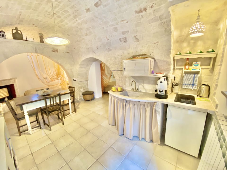 Exclusive Quadruple Room, 1 Bedroom, Kitchenette, Ground Floor | Private kitchen | Full-size fridge, stovetop, coffee/tea maker, electric kettle