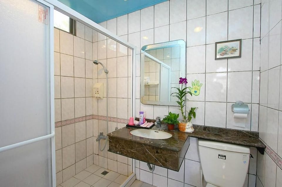 Shower, free toiletries, hair dryer, slippers