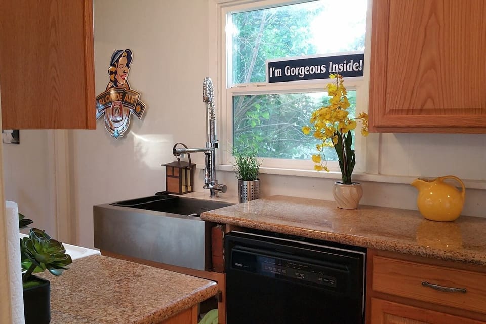 Fully Equipped kitchen includes Cookware & Bakeware + Dishes and Silverware. Microwave, wide mouth toaster and coffee machine just brought in for your convenience as well.