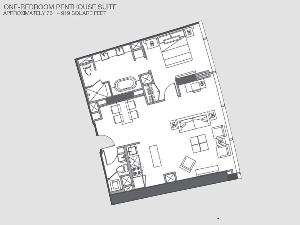 Floor layout.  Our penthouse is 919 sq ft.