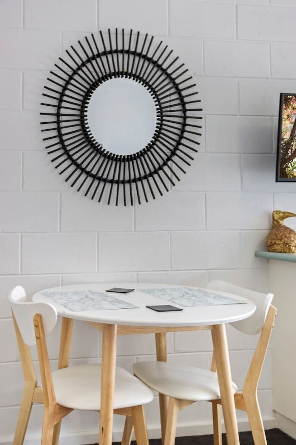Cozy dining space ideal for meals, coffee or working remotely.