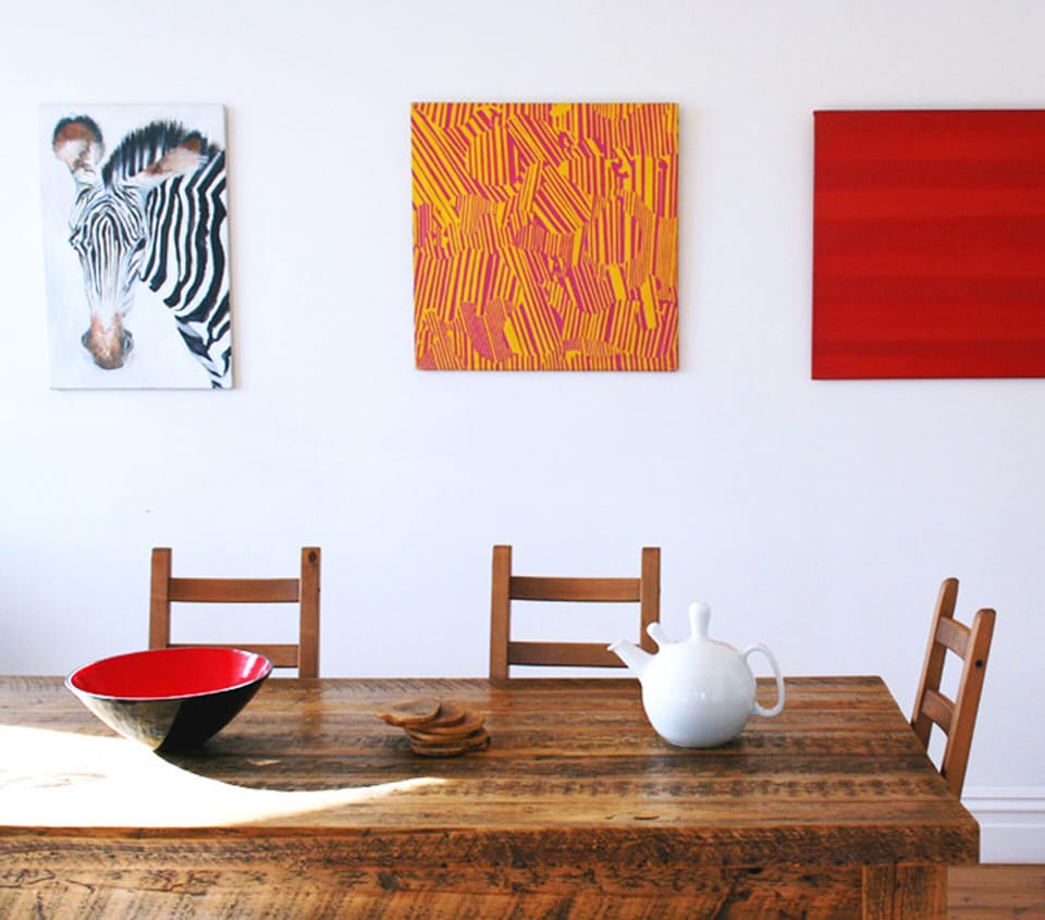 in-housec gallery and ten seater rustic table