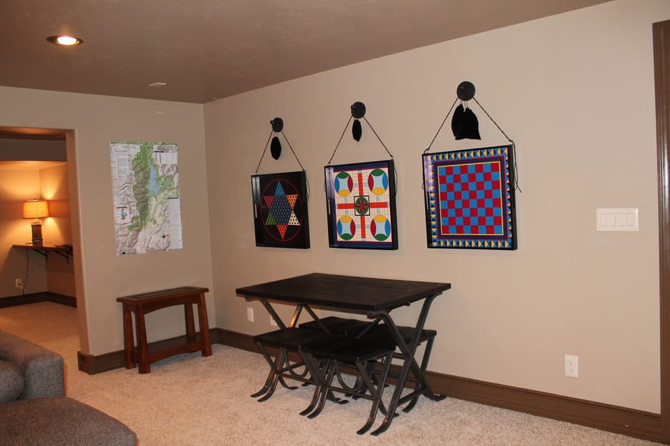 Usable game boards, game table and laminated map of Tetons