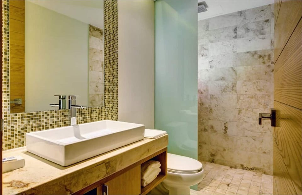Bathroom with open shower
