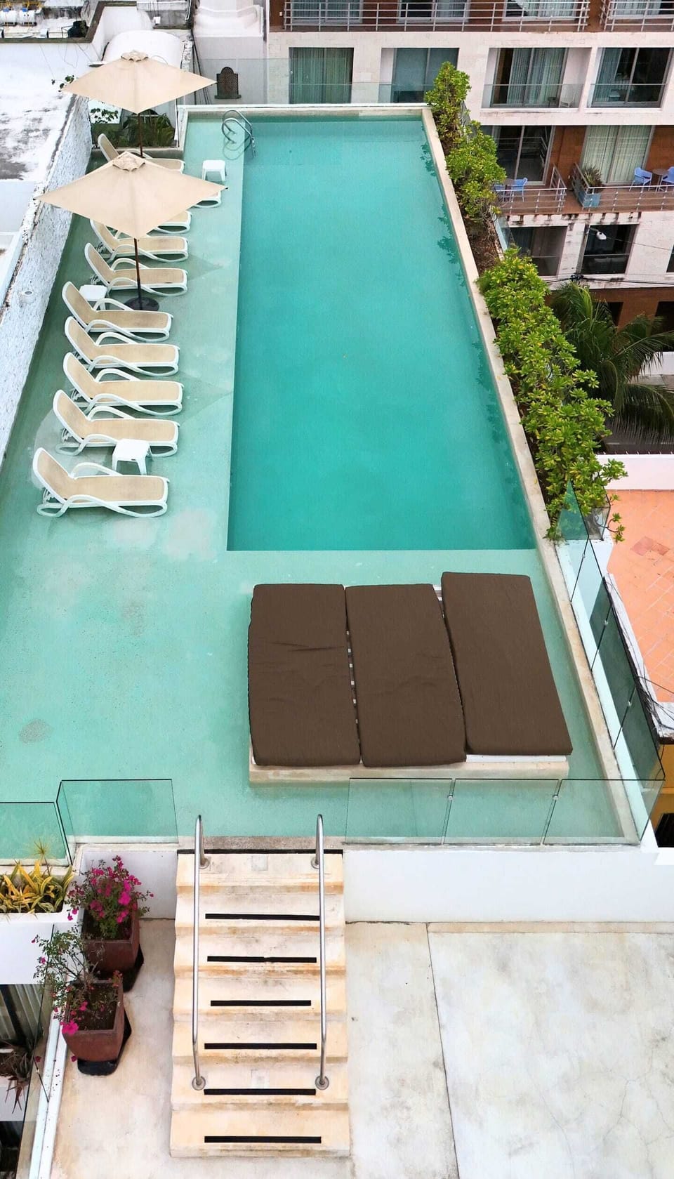 Shared rooftop pool with city views