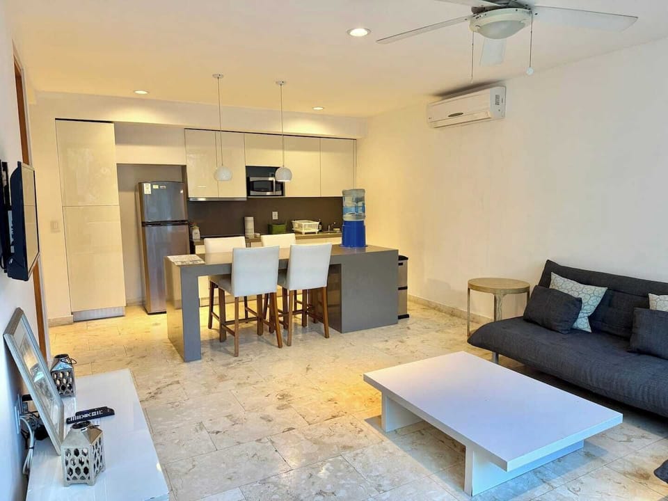 Living room, dining and kitchen