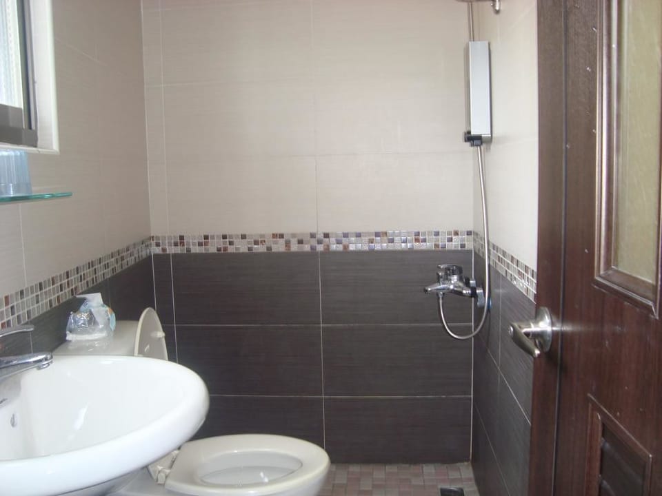 Shower, rainfall showerhead, hair dryer