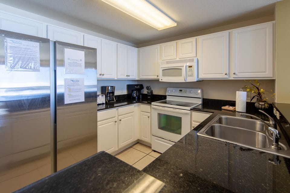 Fully stocked kitchen.