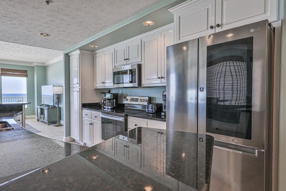 Fully stocked kitchen.