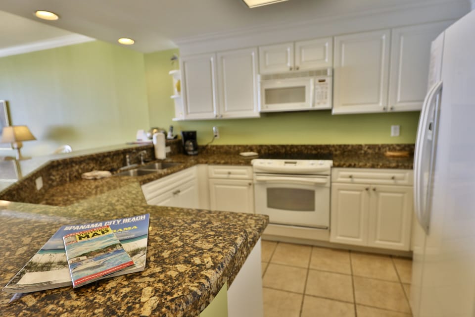 Fully stocked kitchen.