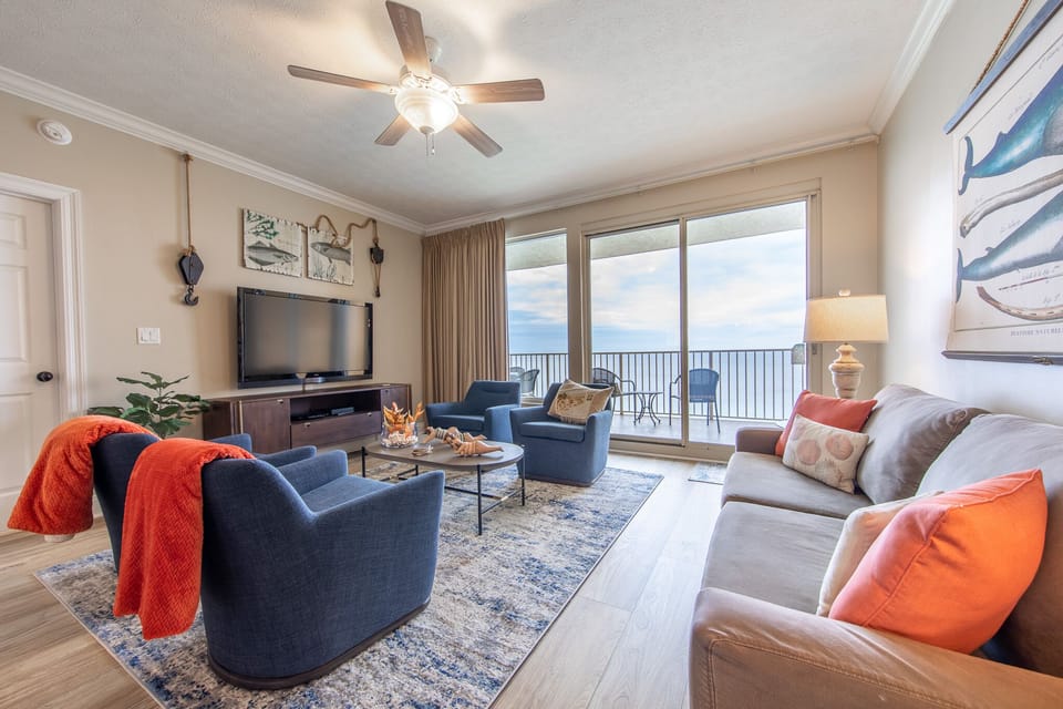 Gulf front living room.