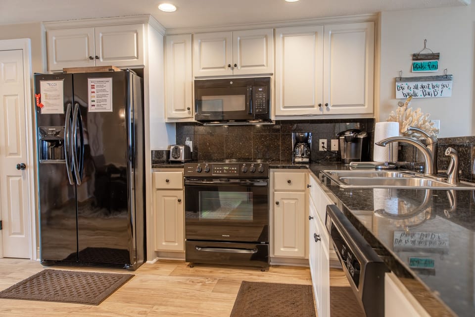 Fully stocked kitchen.