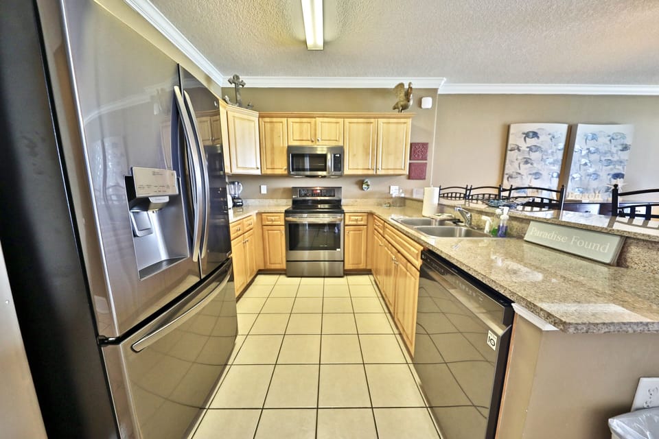 Fully stocked kitchen.