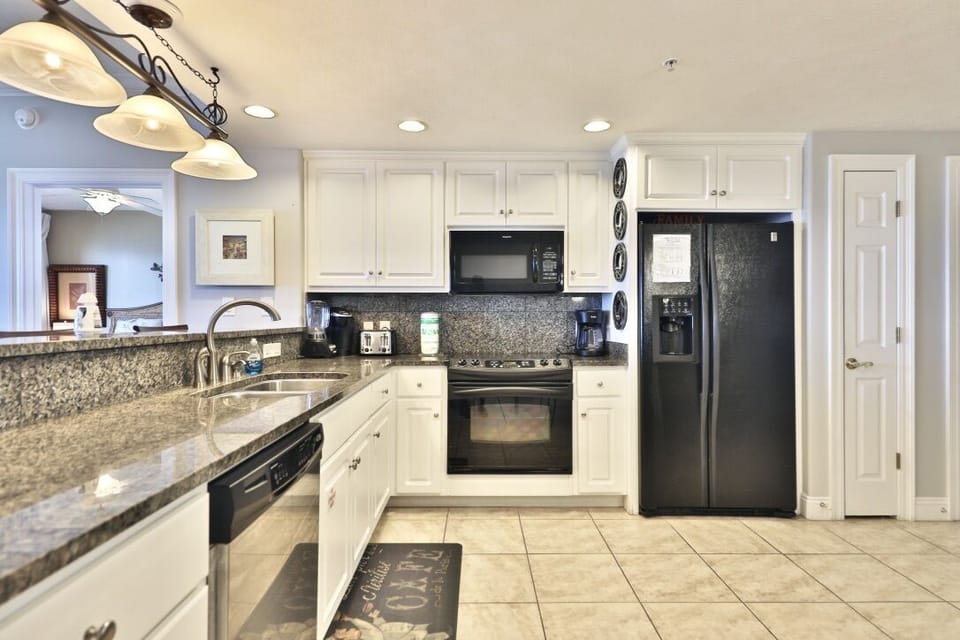 Fully stocked kitchen.