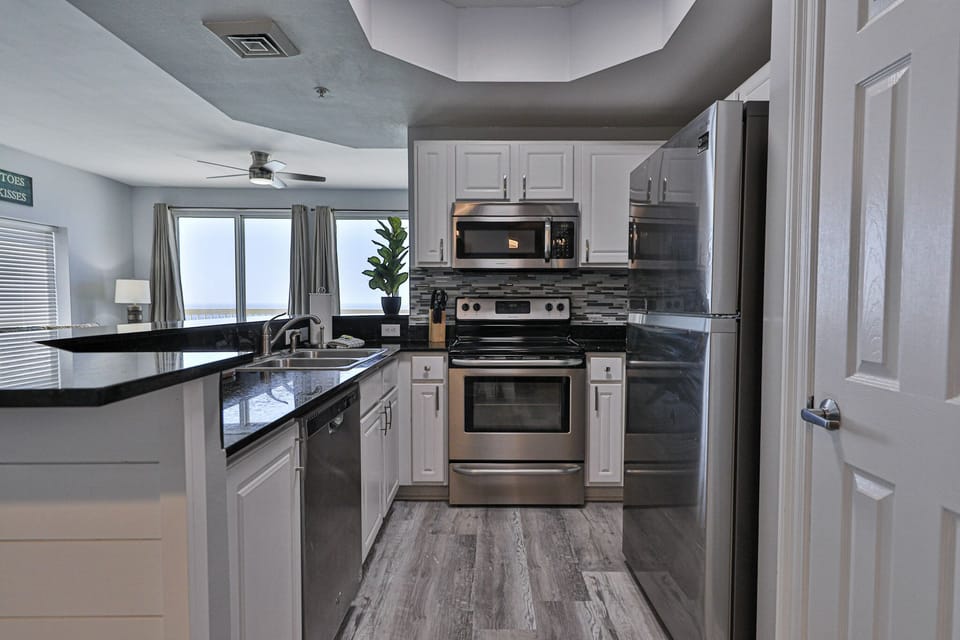 Fully stocked kitchen.