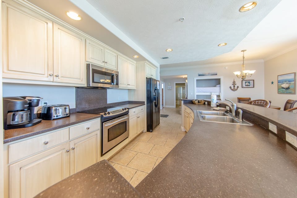 Fully stocked kitchen.
