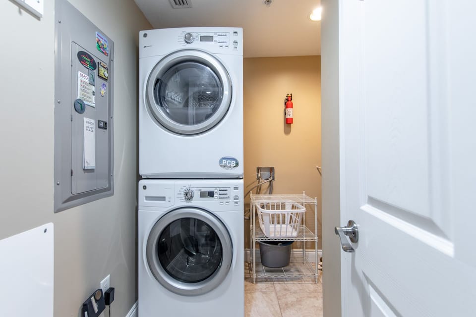 Washer and dryer in unit.