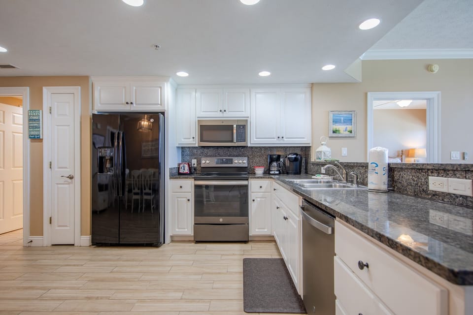 Fully stocked kitchen.