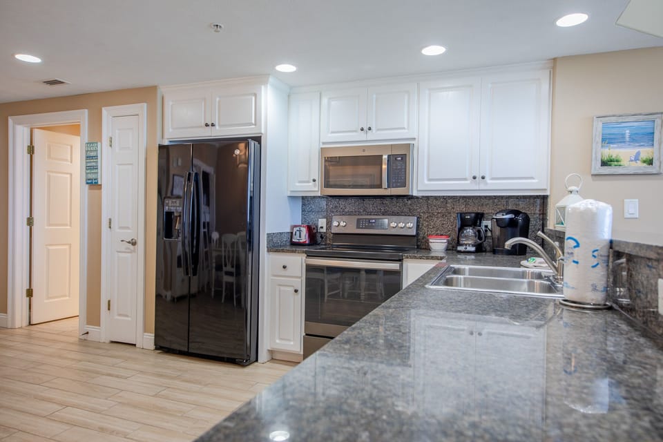 Fully stocked kitchen.