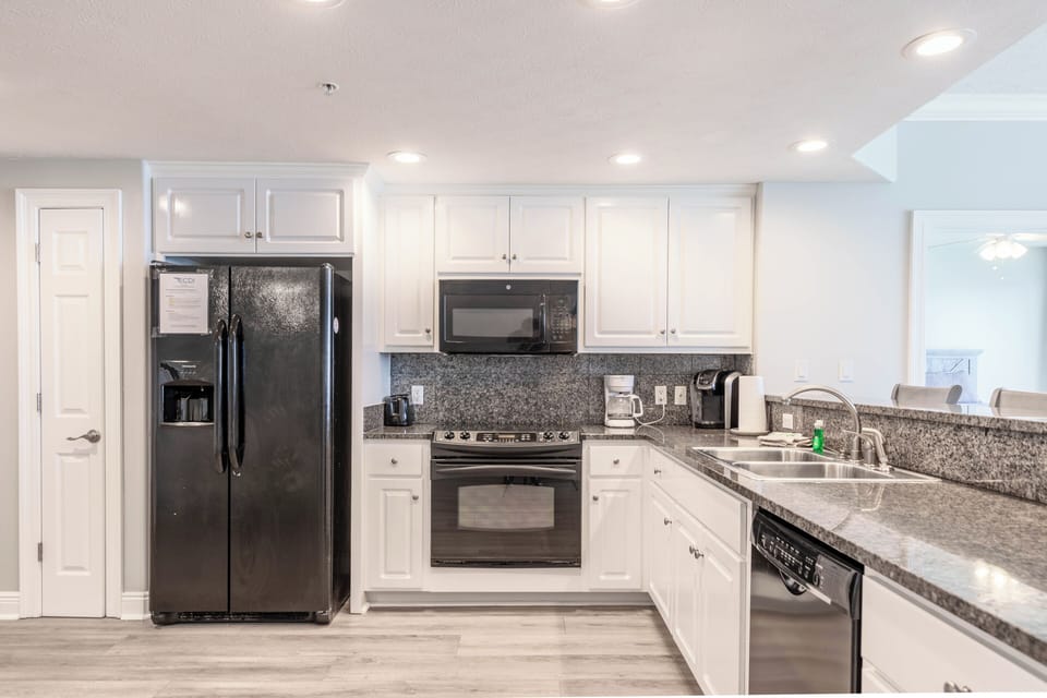 Fully stocked kitchen.