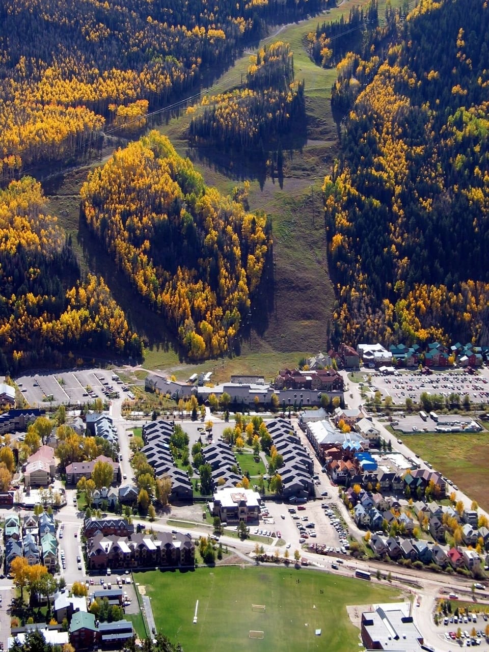 Telluride Lodge in Center of Picture. Lift 7 at base of Mountain 200ft from cdo