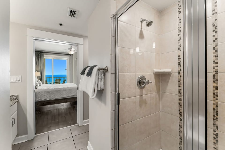 Separate tub and shower in master bathroom.