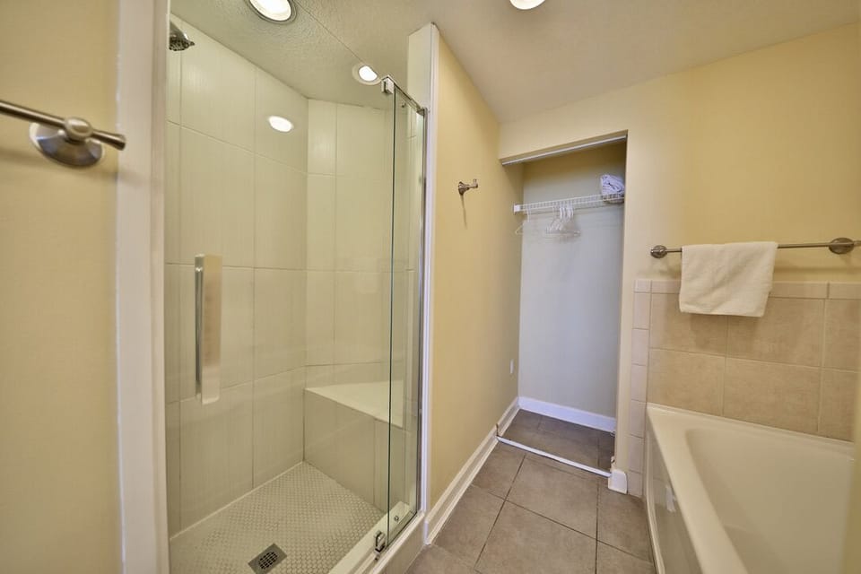 Walk in shower in the master bathroom.