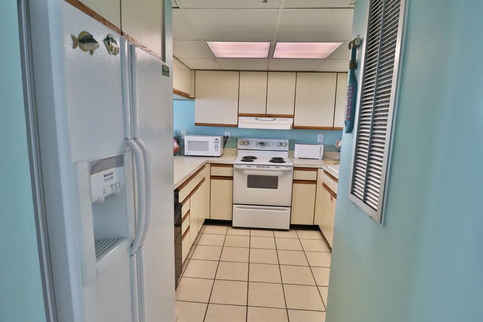 Fully stocked kitchen.