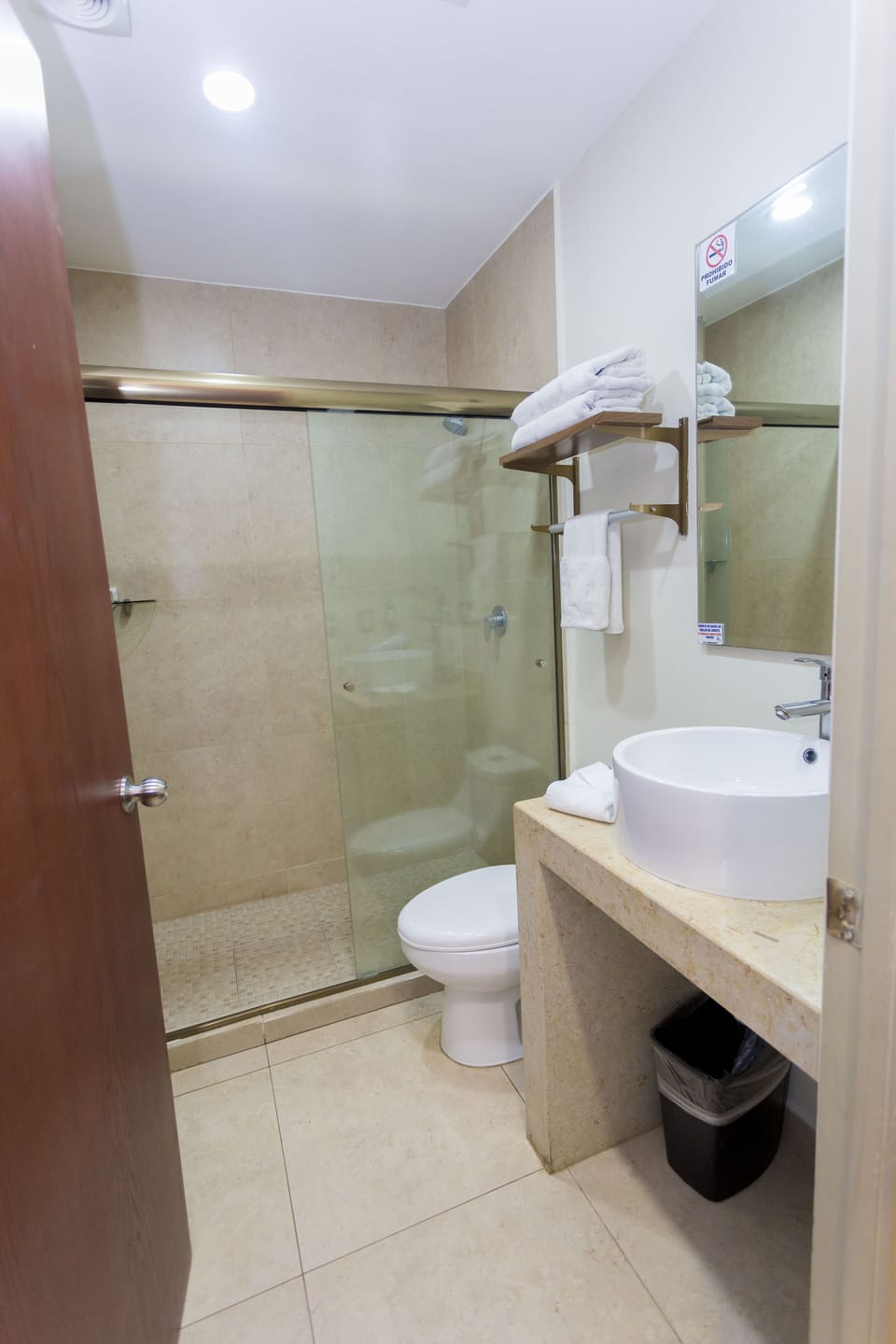 Shower, free toiletries, hair dryer, towels