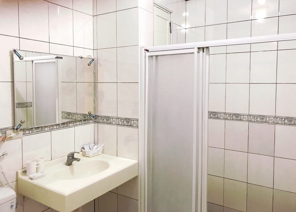 Shower, free toiletries, hair dryer, slippers