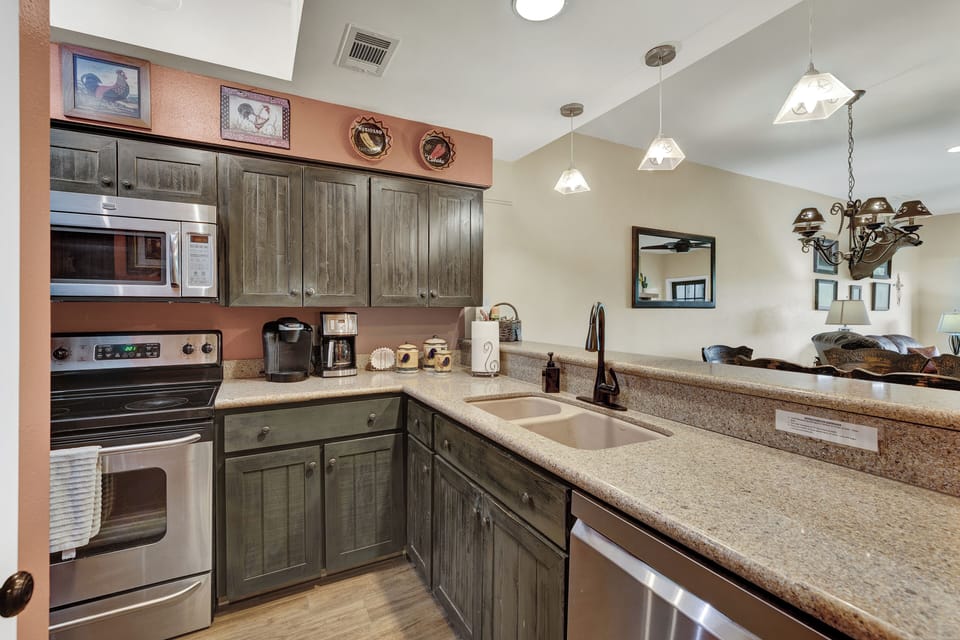 Kitchen is equipped with all modern appliances