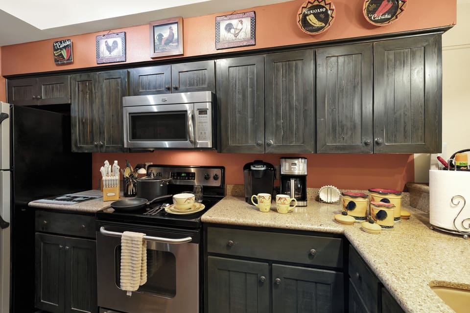 dishwasher, microwave, oven-range, fridge, ice maker, sink disposal